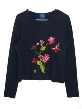 2565 * Kenzo Jeans Vintage Floral Embroidered Top Butterfly Black Size Unknown